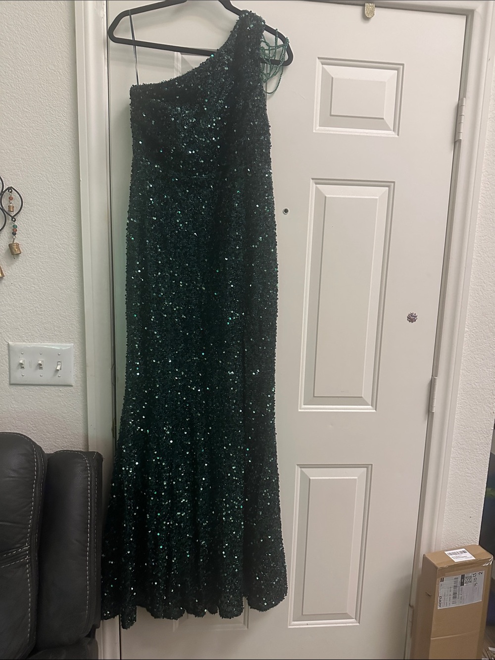Fashion Nova One-Shoulder Sequin Gown in Emerald
